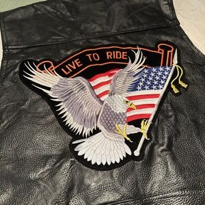 Diamond Plate Genuine Buffalo Leather Biker Vest Born To Ride Patch Mens Size XL